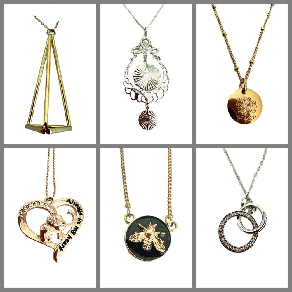 Lot of 6 Womens Pendant Necklaces Bee Floral Elephant Heart Circle Geometric